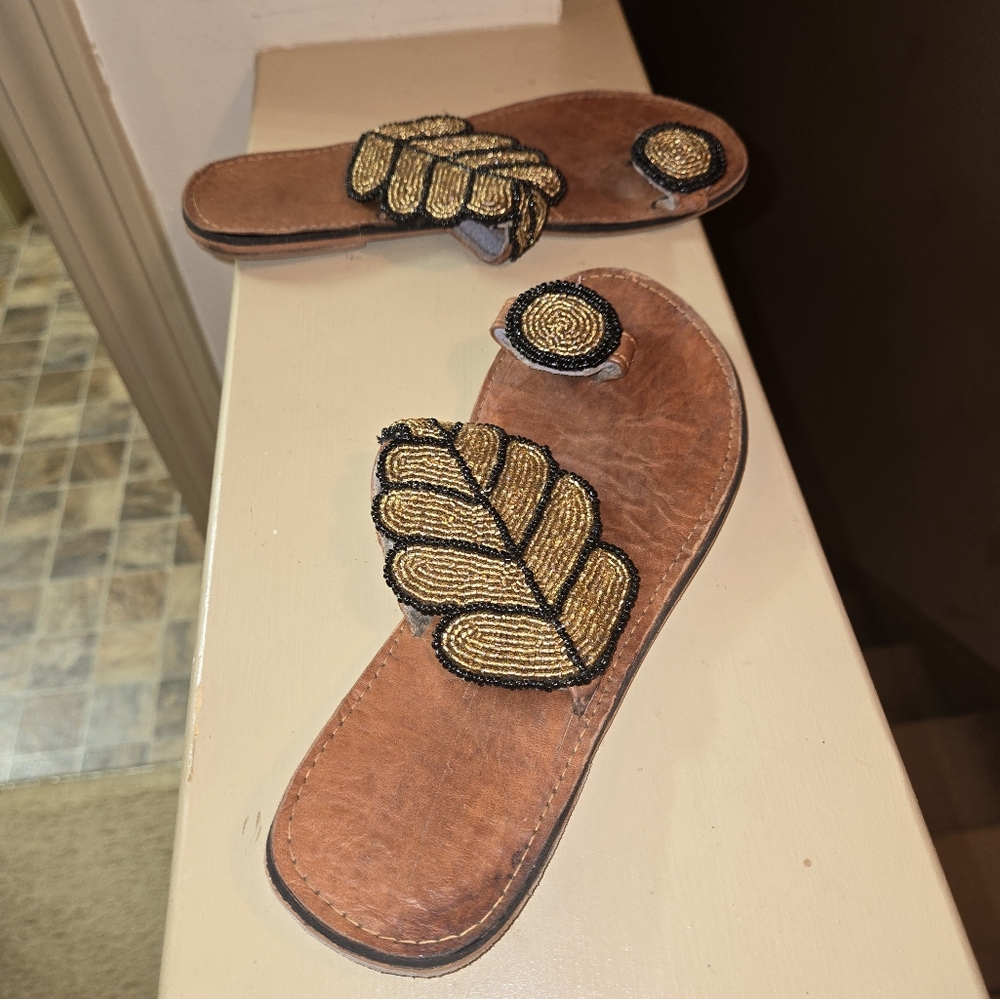Hand made african  slippers  leather